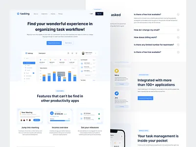 Task Manager Landing Page Design blue clean website hero section landing page landing page design task manager task manager landing page design ui uidesign ux website design