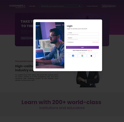 E-Learning Website appdesign classe e learning landingpage loginpage uiuxdesign website webview