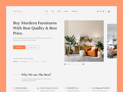 Furnico - Furniture Website Header decor e commerce furniture hero section home home decor homepage interior landing page lighting minimal minimal ui outdoor property sofa ui ui design ui ux web design website