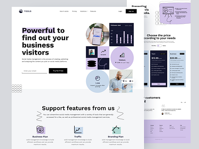 Tools:Social Media Management - Landing Page analytics branding business clean design landing page management marketing minimal minimalist saas social media tools ui uiux web website whitespace