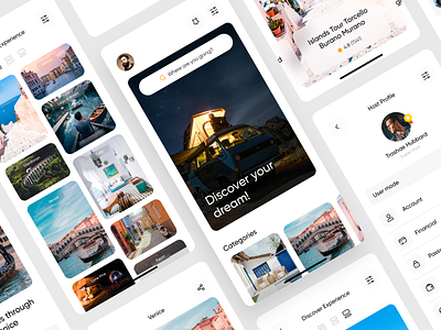 GoToDream mobile application app design booking discover experience ios minimal profile travel ui ux