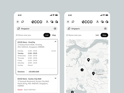 ECCO UI Design Highlight - Find a Store design product design ui ux website