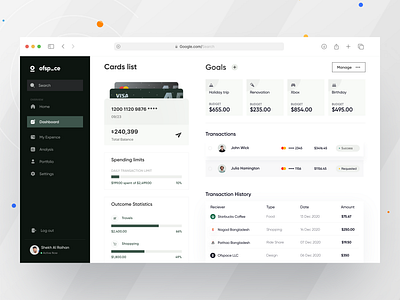 Finance Management Dashboard analytics budget app credit card dashboard ui finace finance management financial dashboard fintech goal planner money saas product transaction ui web web app