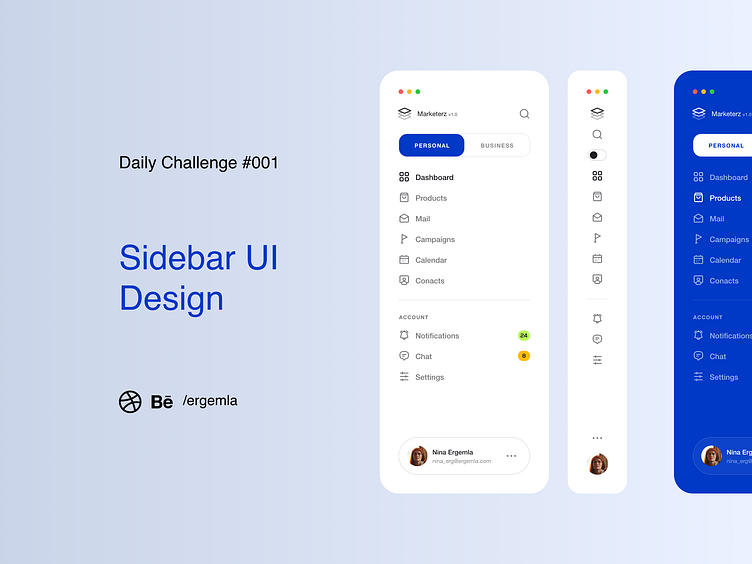 Sidebar UI Exploration by Nicholas Ergemla for Steelmonk on Dribbble