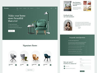 Furniture Landing Page arsami concept contact form testomonial dribbble best shot dsamivai ecommerce feedback furniture landing page interior architecture onepage pixeleton popular product template ui kit ui ux web design website