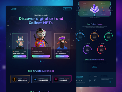 NFT Dark Theme Landing Page UI Design. art blockchain branding design crypto art crypto landing page cryptocurrency dark landing page dark theme exploration homepage landing page marketplace minimalist nft nft landing page nft marketplace uiux web design website website design