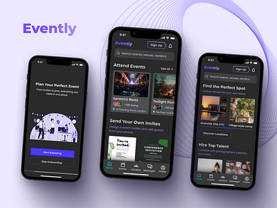 Evently - Event App UX/UI Design animation app branding design event illustration logo platform ui uxdesign