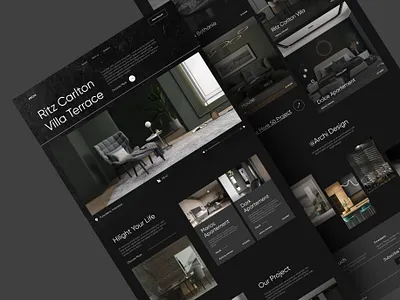 Interior Landing Page architecture chair clean darkversion home home page homedecor house interior interior design landing page minimalist night mode property real estate room ui interior uiux uiux landing page web design