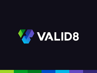 Valid8 blockchain node validators logo design: V, 8, check mark 8 angel investing blockchain chain colorful cosmos crypto cryptocurrency defi ecosystem letter mark monogram logo logo design modern network security node validators nodes validate transactions v web3.0