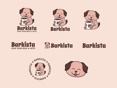 Fun cartoon mascot dog logo design, animal pet dog branding adorable cute logo suite