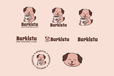 Fun cartoon mascot dog logo design, animal pet dog branding adorable cute logo suite