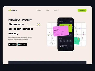 Smart Banking App - Landing Page animation banking bold color bright bright color color finances fintech landing landing page product page promo scrolling ui design web design website