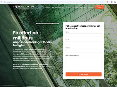 Landing page for Miljohusexperten.se contact form form landing page leadgen miljohusexperten webdesign