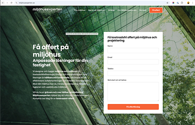 Landing page for Miljohusexperten.se contact form form landing page leadgen miljohusexperten webdesign