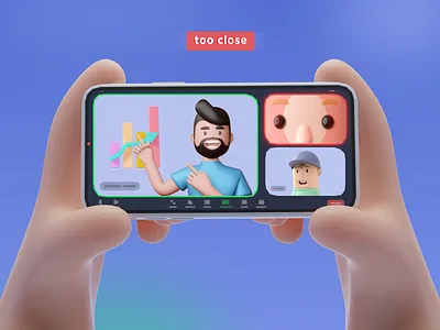 Too close 👨‍🏫👀 app design application c4d conference messenger mobile ui streaming platform ui design warning message zoom