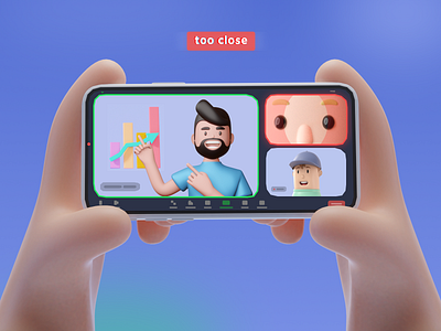 Too close 👨‍🏫👀 app design application c4d conference messenger mobile ui streaming platform ui design warning message zoom