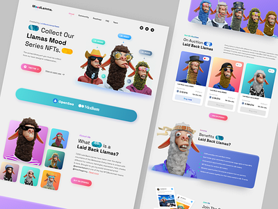 MoodLlamas Homepage Explore clear design color design gradient homepage landing page landingpage llamas nft nfts one week wonders oww ui uiux ux web design website