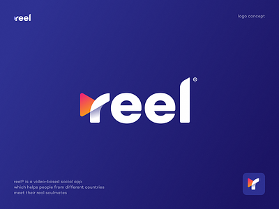 reel® Logo Design Concept ar branding cinema gradient identity lettering logo media play production projector reel social typo typography video vr
