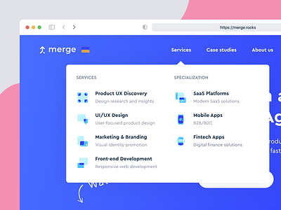 Merge — Website Navigation branding header interface landing page logo navigation ui ux web design website design