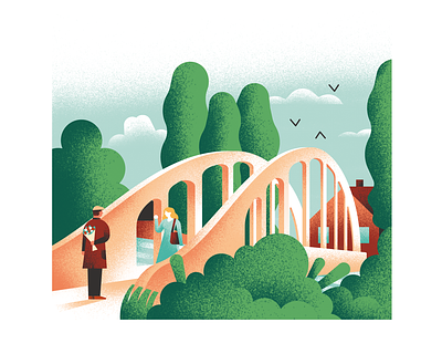 Ghent's romantic places bridge daniele simonelli dsgn editorial illustration illustration meeting texture vector