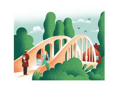Ghent's romantic places bridge daniele simonelli dsgn editorial illustration illustration meeting texture vector