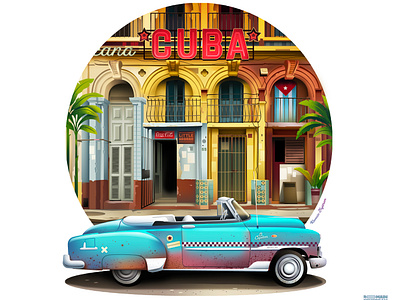 Cuba ☀️ architecture city colorful cuba culture discovery exploration habana illustration journey oldcar photoshop retro travel trystram vintage world
