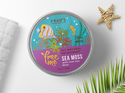 All natural deodorant - new sea moss flavor deodorant design fish flat art graphic design illustration label moss ocean organic sea