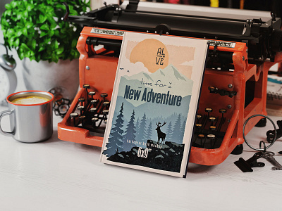 Hardcover Book Near Old Typewriter Mockup PSD book branding cover diary hardcover library mockup old retro table typewriter vintage workspace