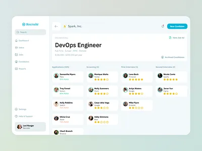 Recruitment Tracker app b2b candidate hiring hr interface jobs kanban recruitment saas tracker ui ui design web web app
