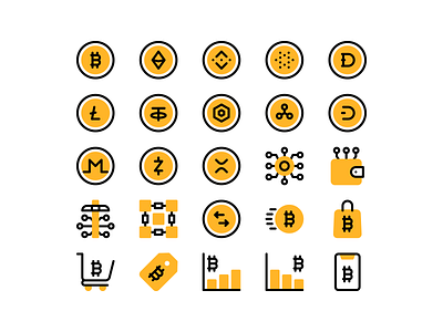 Crypto currency icons bitcoin crypto crypto currecy crypto currencies currencies currency design ethereum icon icons illustration minimal minimalism minimalist mining money vector