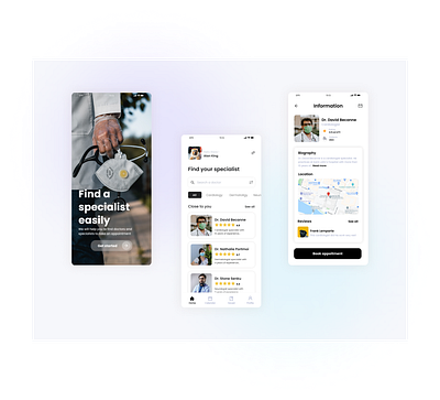 Mobile app to find a doctor app design desin doctolib doctor mobile app startup ui ux wow effect