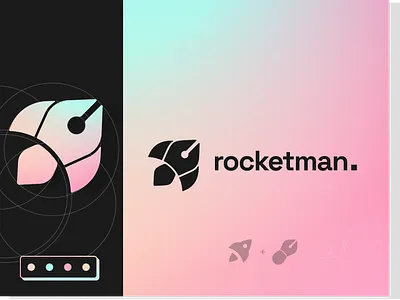 Rocketman logo app brand branding clean colors design flat glass gradient icon illustration library logo neumorphism rocket typography vector vibrant web