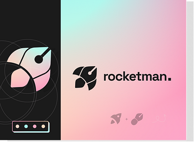 Rocketman logo app brand branding clean colors design flat glass gradient icon illustration library logo neumorphism rocket typography vector vibrant web