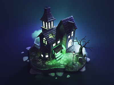 Haunted Manor 3d blender diorama environment art game design halloween illustration isometric lowpoly render spooky spooky season