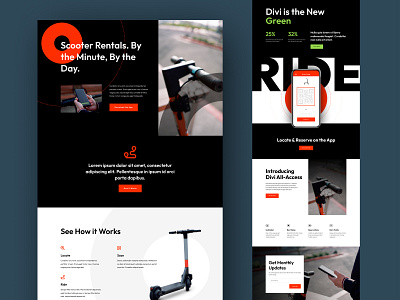 Scooter Rental Website Landing Page Design for Divi bike rental bold business car rental cycle design divi e scooter landing page minimal rent rental scoote scooter service ui ux web design website