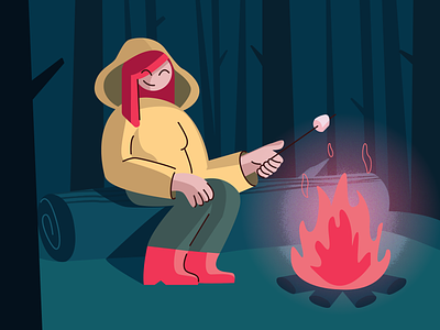Cozy campfire campfire camping design digital art digital illustration fire illustration illustrator marshmallow nature vector vector illustration woods