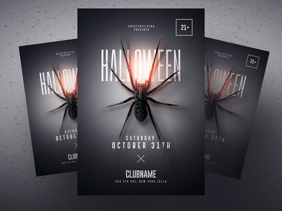 Minimalist Halloween Flyer (PSD) black spider creative creativeflyers graphic design halloween halloween flyer minimalist party flyer photoshop poster psd flyer scary graphics spider