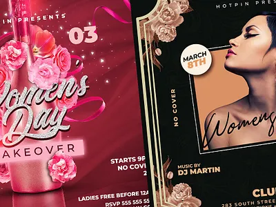 Womens Day Flyer Bundle club flyer design flyer design graphic design instagram post nightclub party flyer social media post template womens day