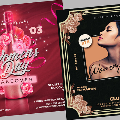 Womens Day Flyer Bundle club flyer design flyer design graphic design instagram post nightclub party flyer social media post template womens day