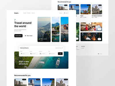 Travely — Landing Page app booking branding daily daily ui dailyui dailyuichallenge design hotel illustration landing page logo mobile page travel trip ui ux web site website
