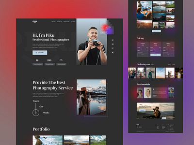 Photographer Portfolio Website Design banner design camera clean creative dark dark mood dark website graphic design landing page minimal photo photographer photography portfolio teamuininja ui uiux website