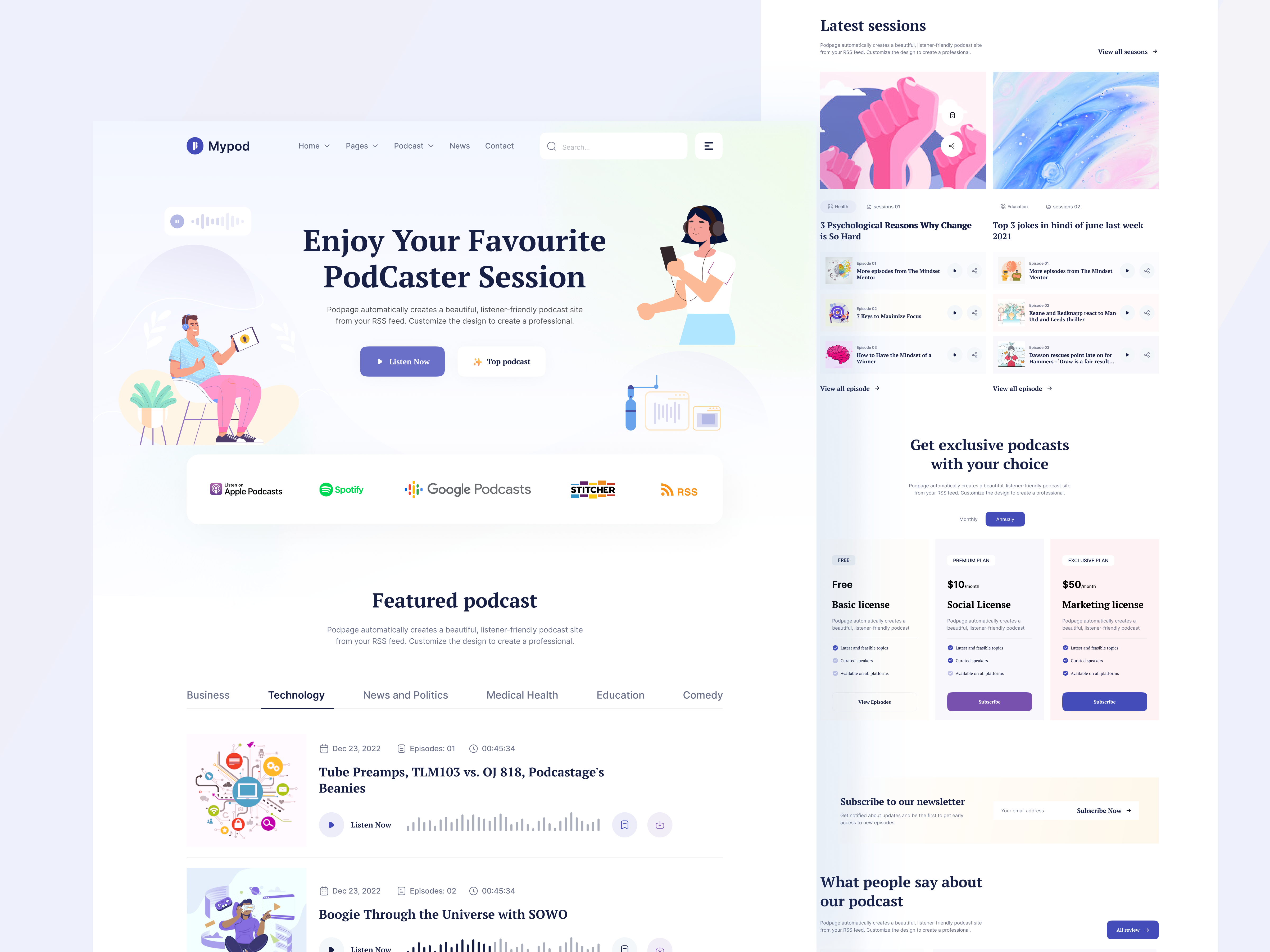 Podcast Streaming Landing Page Design