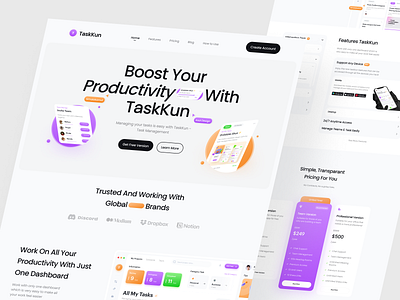 ⚡ Task Management - TaskKun- Landing Page 3d app clean dashboard design gradient landing landing page line chart manage management app manager minimal minimalist mobile task task list task manager tasks team