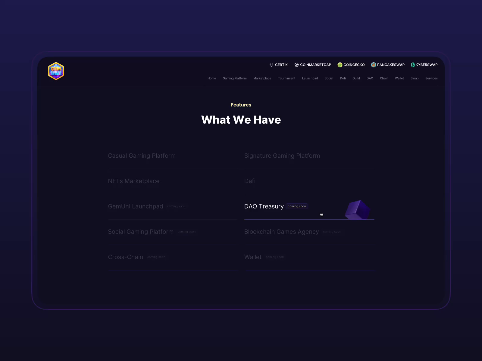 Feature List on Landing Page