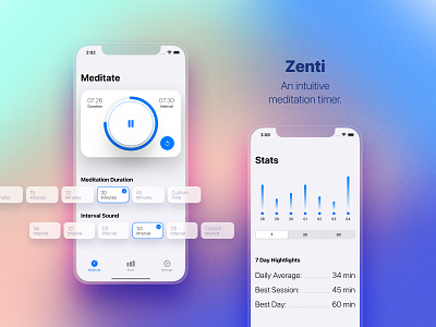 Zenti Meditation App app design chart meditation product design timer ui design