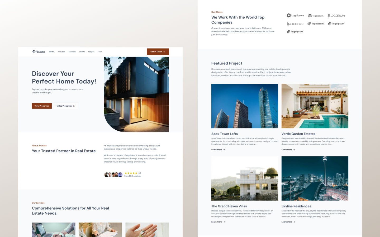Akusara - Architecture Consultation & Design Services clean design landing page minimalist modern real estate ui webflow website