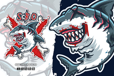 SBO Shark Mascot Logo animal logo branding cartoon cartoon logo character art character illustration design graphic design illustration logo mascot logo shark cartoon trend logo vector vector illustrations vector logo viral design