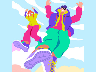 Bounce bounce fun illustration man trampoline woman