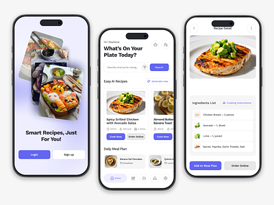 Food Recipe App Design ai app clean flat food food app food app design food recipe graphic design ingredients ios ios app meals online recipe restaurant ui ux