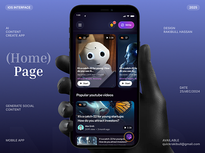 content generating app ai ai app ai content ai interfaace ai ios app content create content generating feed page generation page mobile app social ui ux